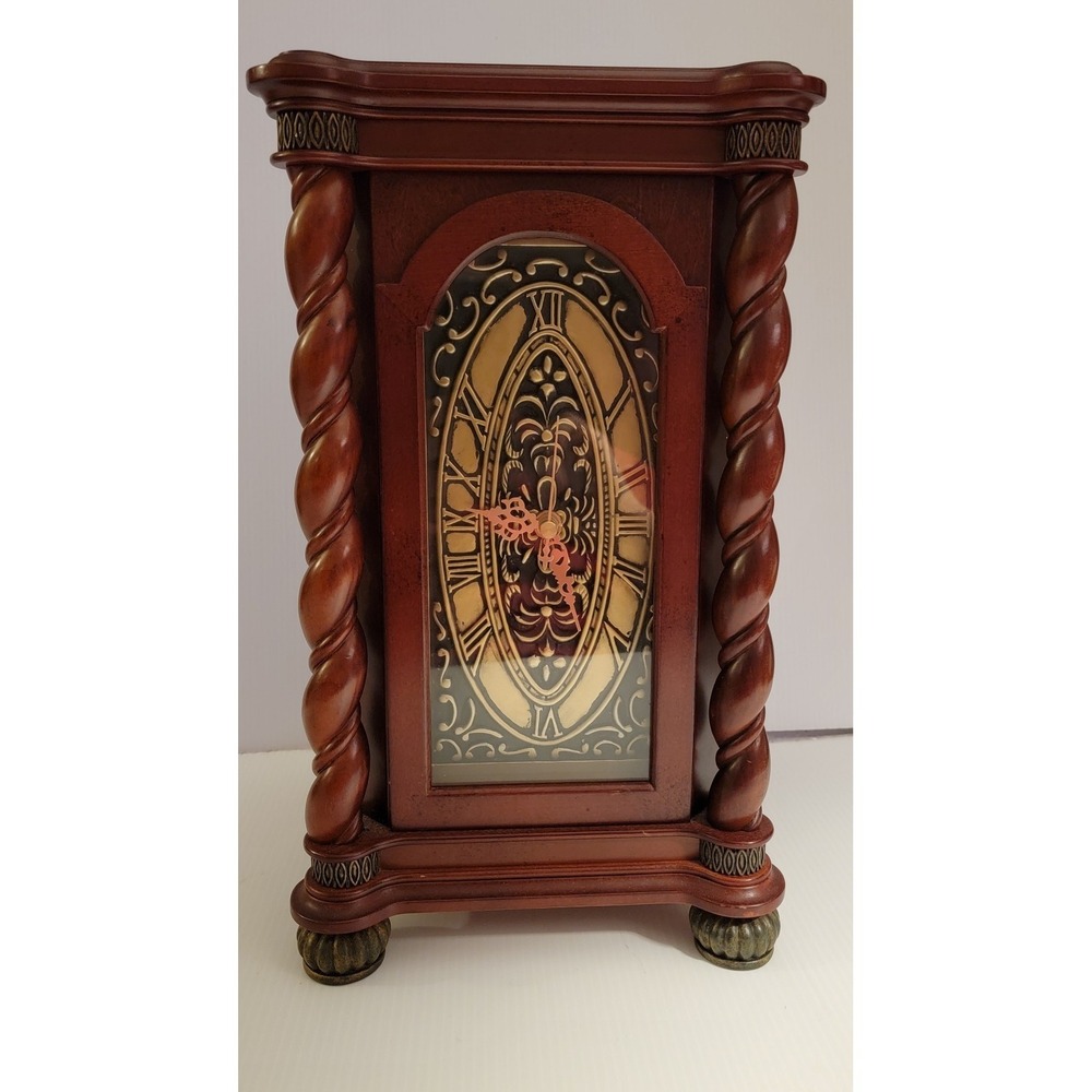 Vintage Cherry Wood Bombay Mantle Shelf Quartz Clock Hidden Storage Compartment